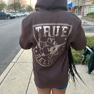 brand new brown true religion zip up